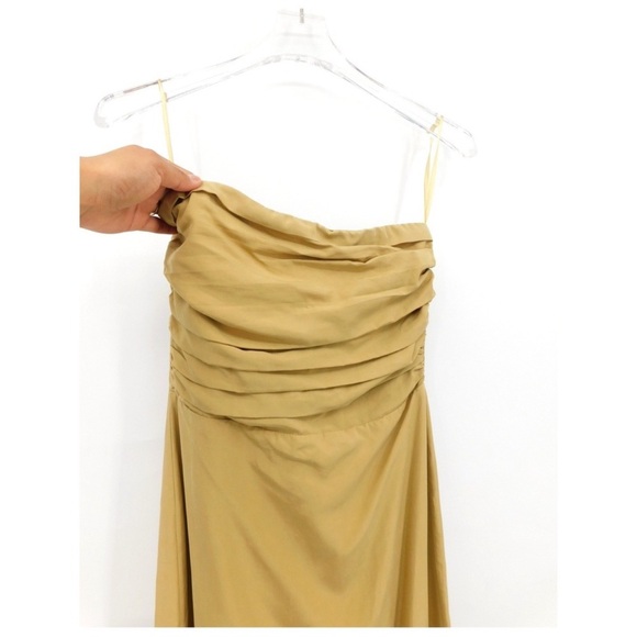 DISSH Shelby Pistachio Midi Linen Blend Dress Ruched Strapless Back Slit Size 4 - Picture 4 of 8